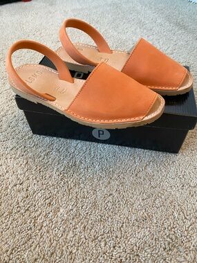 Plomo Orange Leather Slingback Sandals